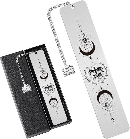 Acotar Metal Bookmark Gifts, Fantasy Dragon Book Marks with Round Laser Charm, Inspirational Creative Gift for Women Men Book Lovers Reading Accessories