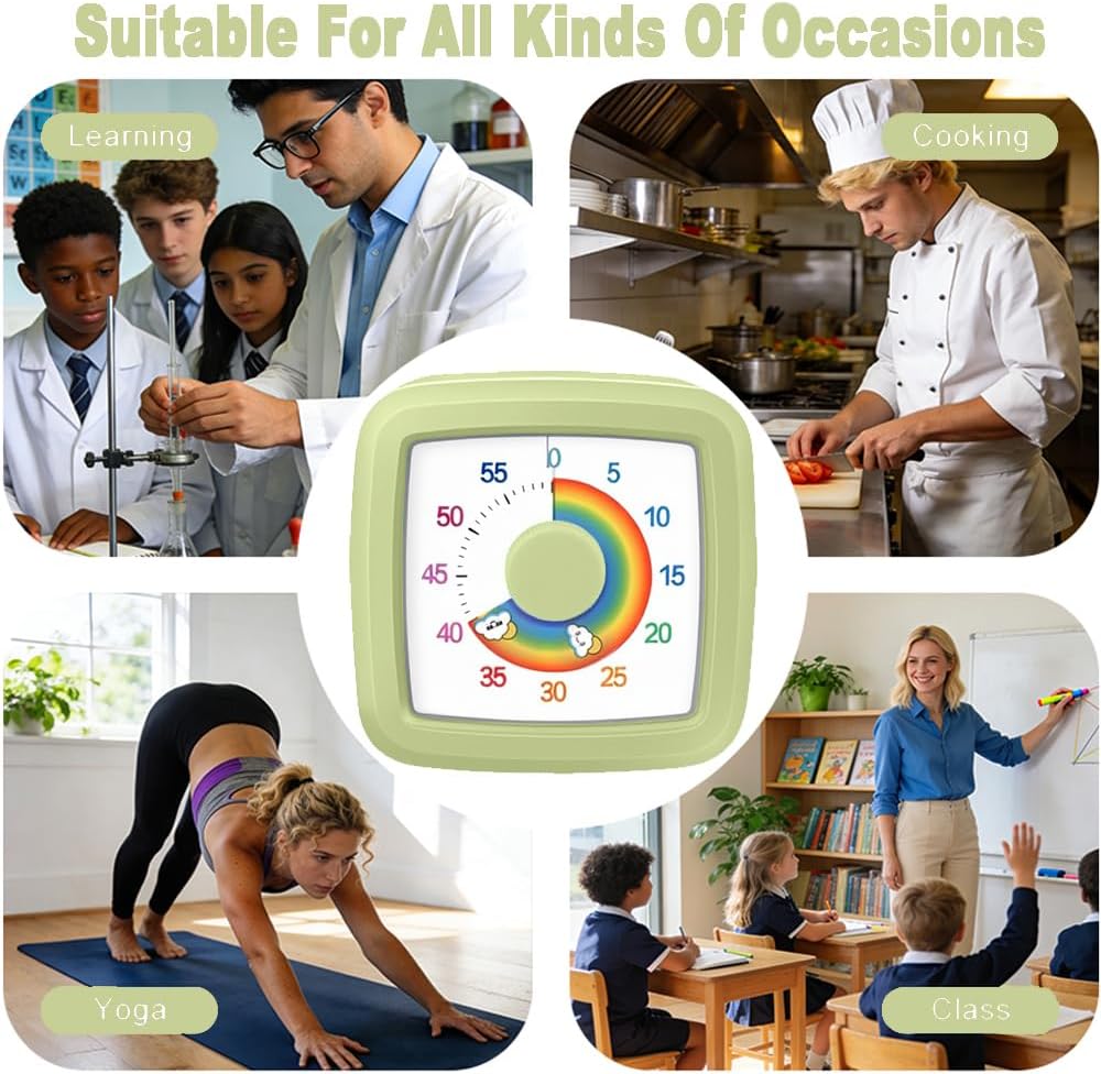 Green Visual Timer 60 Minute Countdown Timer Desk Timer Kids Time Management Tools with Quiet Operation Pomodoro Timer for Home Kitchen Classroom