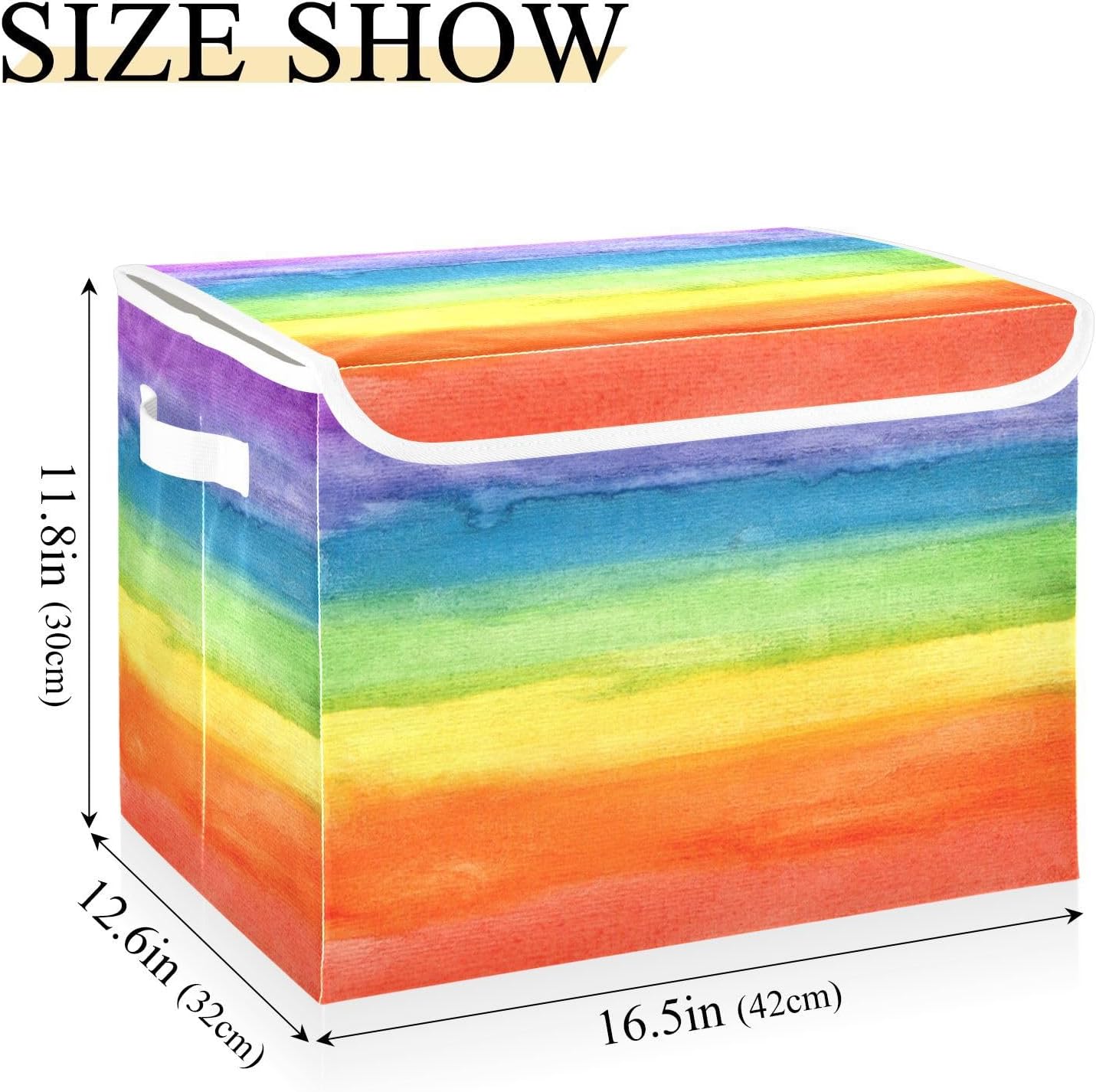 Large Collapsible Storage Bins with Lids, Colorful Stripe Rainbow Storage Baskets Organizer Containers with Handles for Clothes