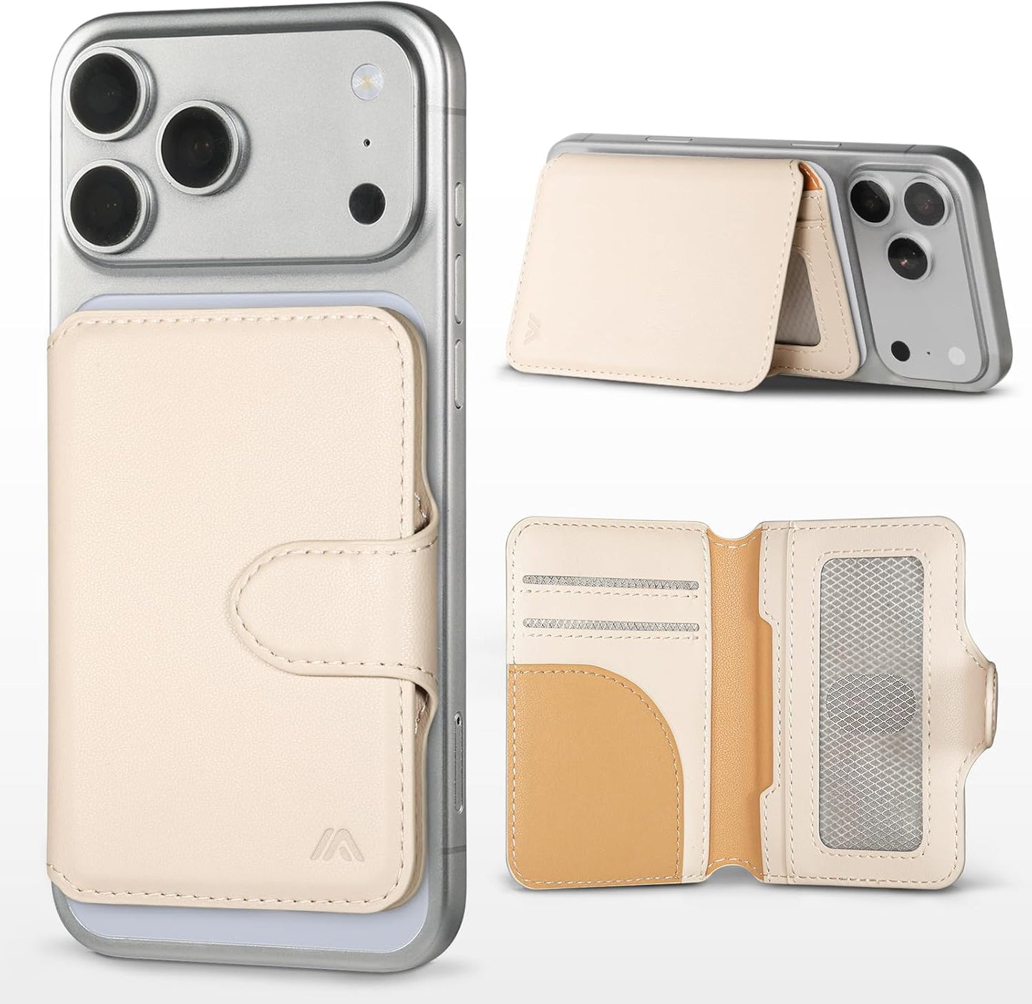 for MagSafe Wallet, Magnetic Phone Wallet RFID Blocking, Slim 5-8 Card Holder with Cash Slot & Clear ID Window, Minimalist Mag Safe Wallets for iPhone 17/16/15/14/13/12 Series, Oatmeal Beige