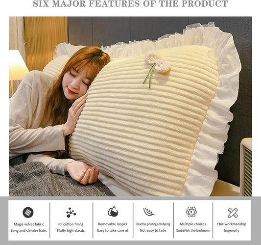 Lacy Design Reading Backrest,Large Bolster Positioning Support Cushion,Upholstered Headboard Positioners Reading Pillow with Removable Cover,for Girls Dorm Home Office Bedroom