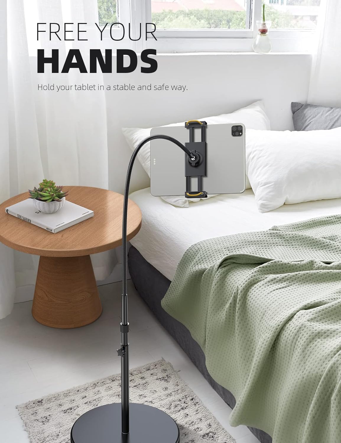 Lamicall Tablet Floor Stand Holder - Gooseneck Tablet Mount for Bed, 63" Adjustable Height & 10.6lb Stable Base, for Gifts: 4.7-13" Tablets, iPad Pro 13/9.7, Air, Mini, Galaxy Tab, Kindle, Phones