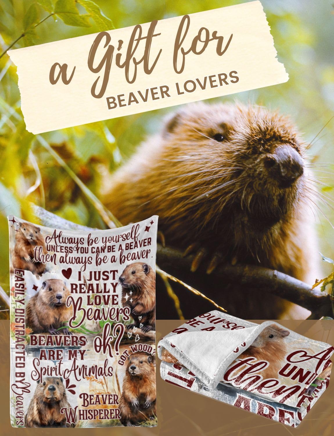 Beaver Gifts, Beaver Blanket for Women, Girls, Beaver Lovers, Canadians, Throw Blanket 50x65 Inche