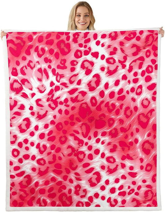 Feelyou Bright Pink Leopard Throw Blanket Animal Print Soft Fleece Sherpa Cozy Fuzzy Plush Warm Cheetah Fuzzy Plush Throw Modern Ombre Effects Baby 30"x40" Safari for Bed Couch Living Room