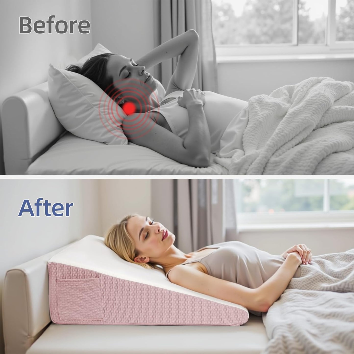 Wedge Pillow for Headboard, 7.5’’ Triangle Elevated Bed Wedge Pillow for Acid Reflux Relief, Sleeping, Post Surgery, Back Pain Relief, Snoring, Soft Memory Foam Top & Washable Breathable Cover, Pink