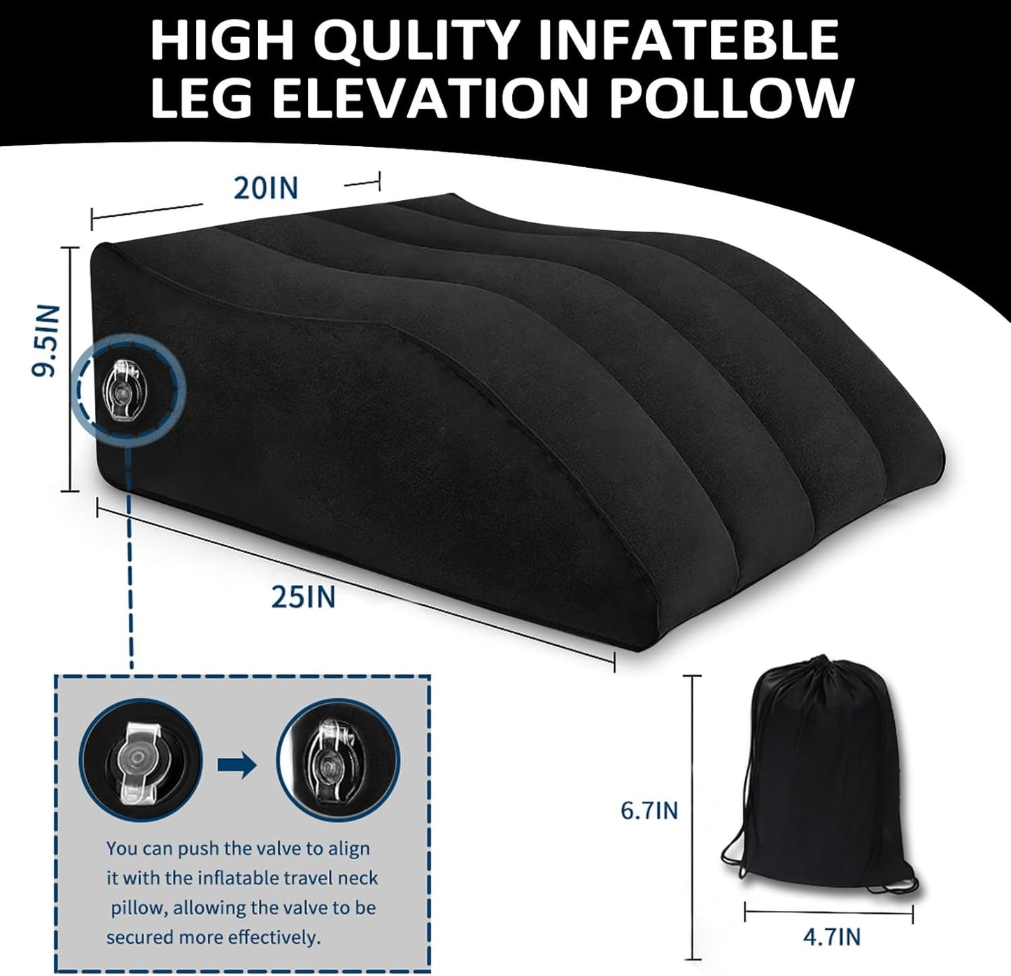 Inflatable Wedge Pillow for Leg Swelling – Leg Support Pillowfor After Surgery & Circulation,Hip,Inflatable Leg Elevation Pillow with Adjustable Silk Sleep Mask for Travel,Reading,Bed & Sofa Comfort