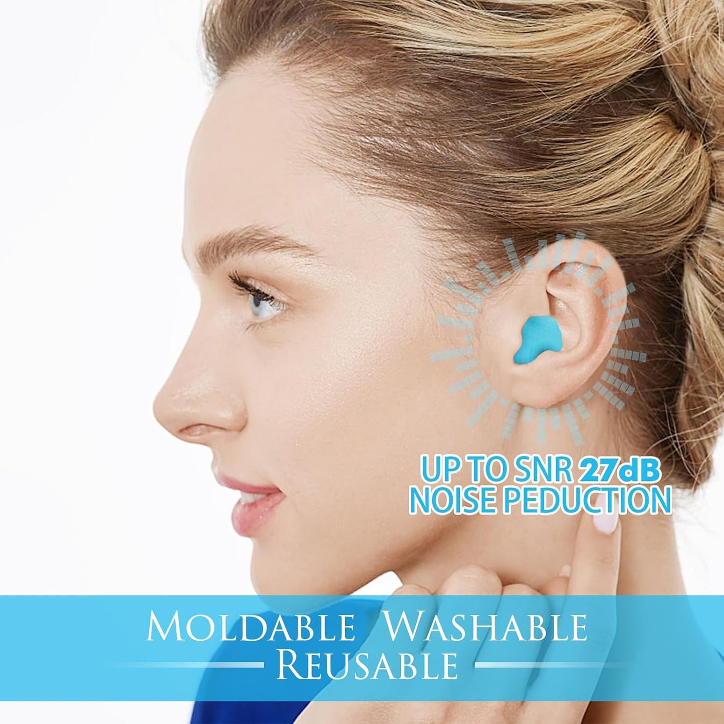 Reusable Silicone Ear Plugs, Waterproof Noise Cancelling EarPlugs for Sleeping, Mowing, Swimming, Airplanes, Concerts, 22dB Highest NRR (Blue)