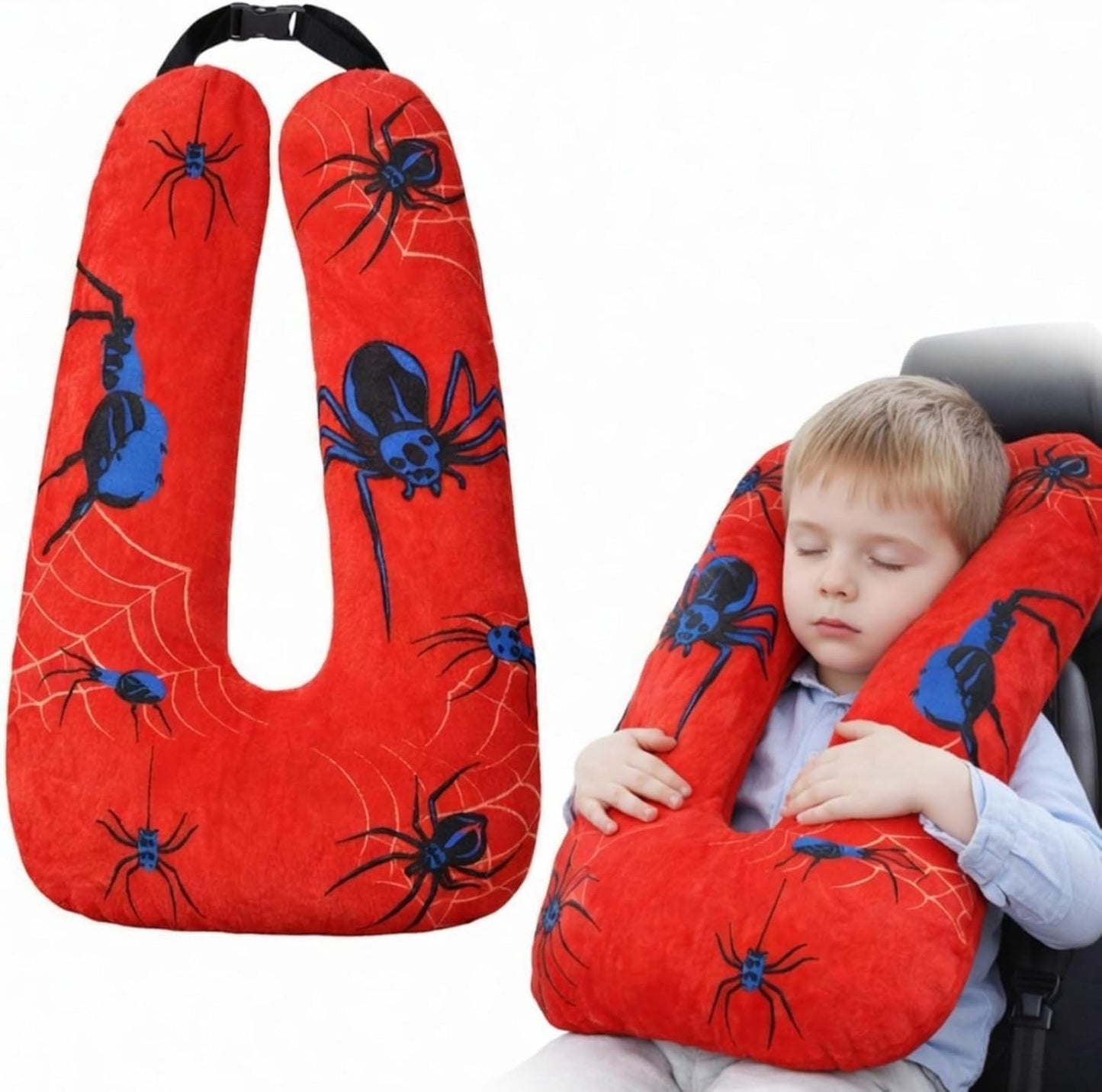 Spider Travel Pillow Car Pillow Removable U-Shaped Sleeping Aid for Adults to Support Head and Body in The Back Seat of Long Car Trips