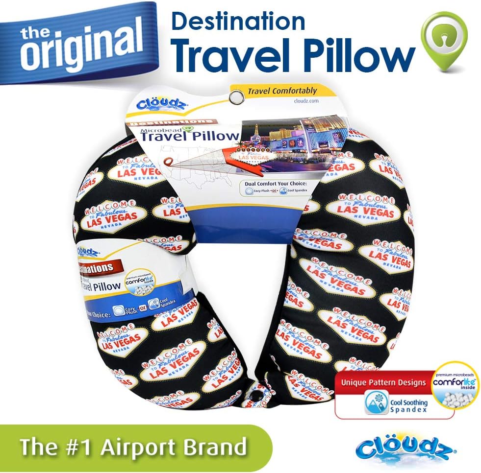 Cloudz Las Vegas Destinations - Microbead Travel Neck Pillow - Black