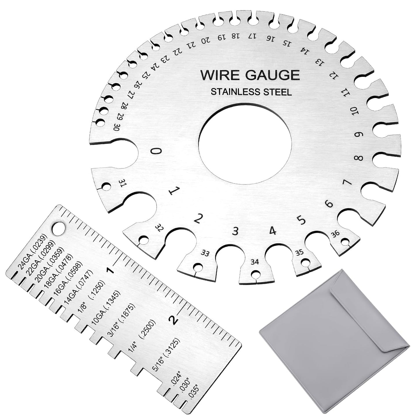 2 Pcs Stainless Steel Thickness Gauges Wire Gauge Measuring Tool, Metal Sheets Welding Tool Round Wire Cable Sheet Thickness Gage and Wire Thickness Gauge