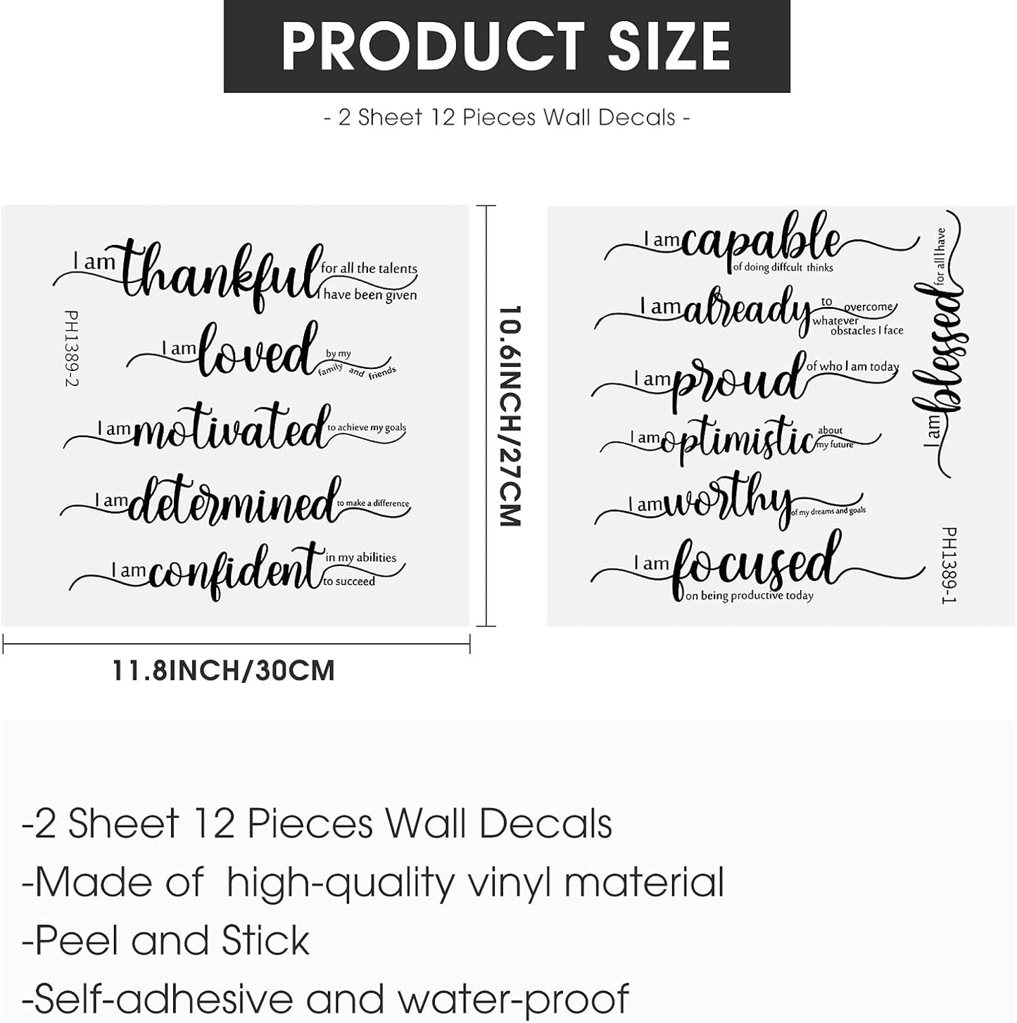 Epakh 2 Sheets Motivational Wall Stickers Decor Black Inspirational Wall Decal Art Inspirational Quote Stickers Vinyl Positive Wallpaper for Living Room Bedroom Office Nursery Restaurants Offices