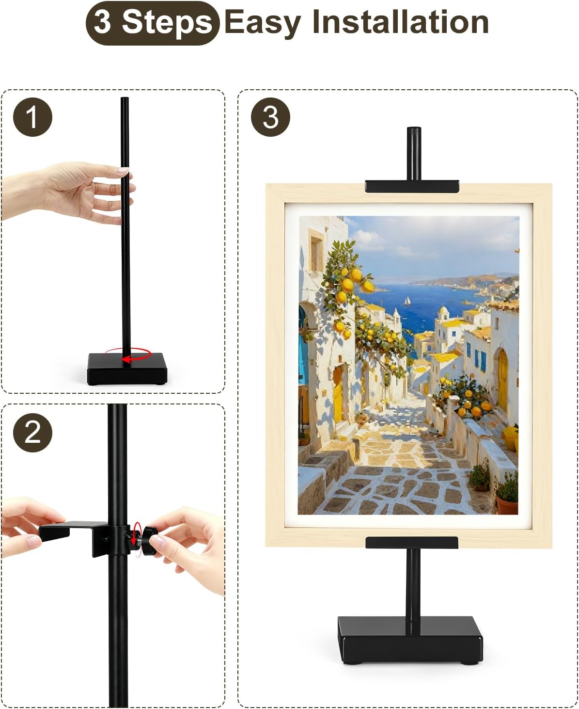 Adjustable Tabletop Easel Stand, Picture Easels for Display Up to 17" H, Black Metal Picture Frame Holder Stand Table for Art, Photo (1 Pack)