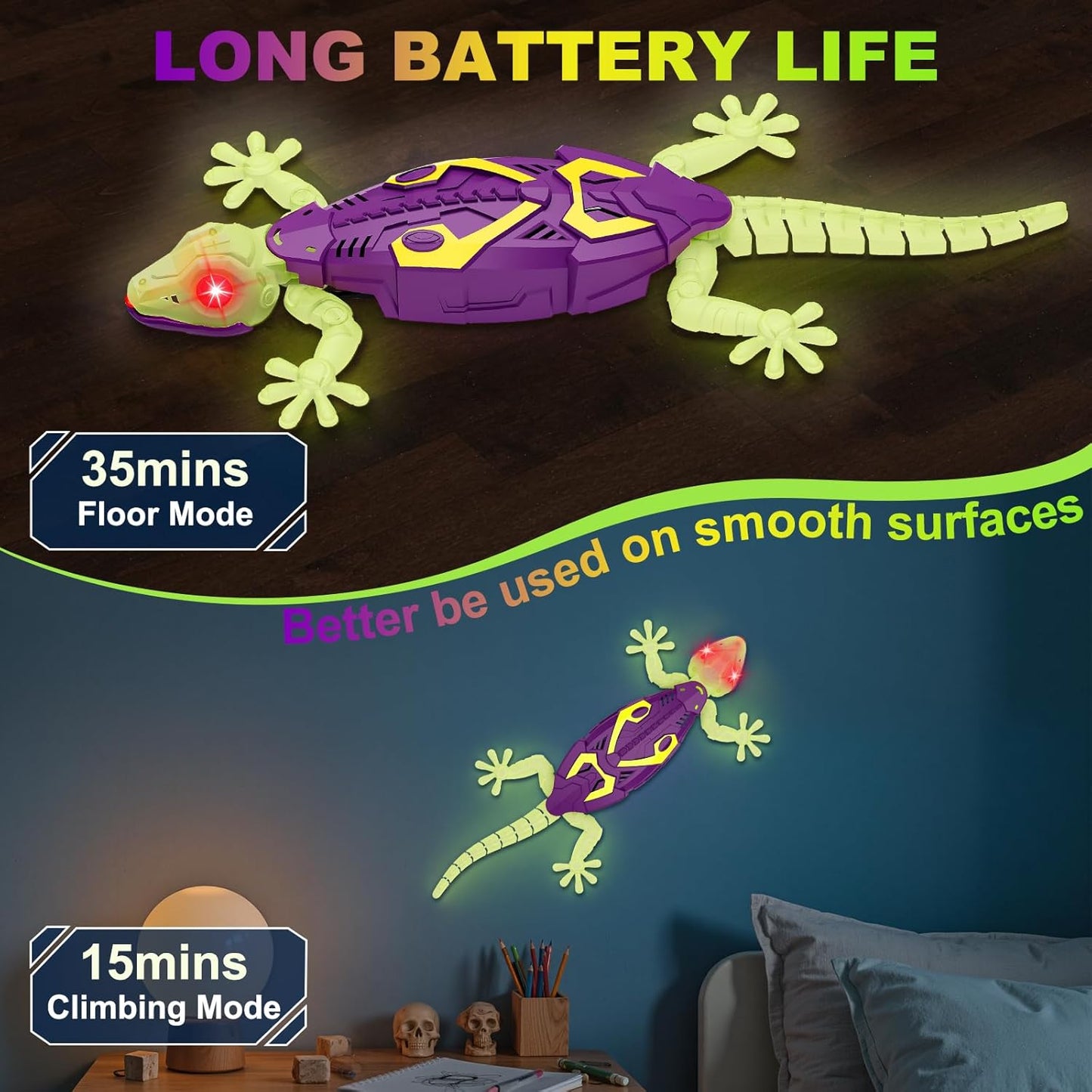 Wall Climbing Gecko, Glow in The Dark Lizard, Easter Basket Stuffers Kids,Wall Crawler Robot Geckos,Fun Kids Toys, Birthday Easter Gifts for 3 4 5 6 7 8 9 10+ Year Old Boys Girls Teens