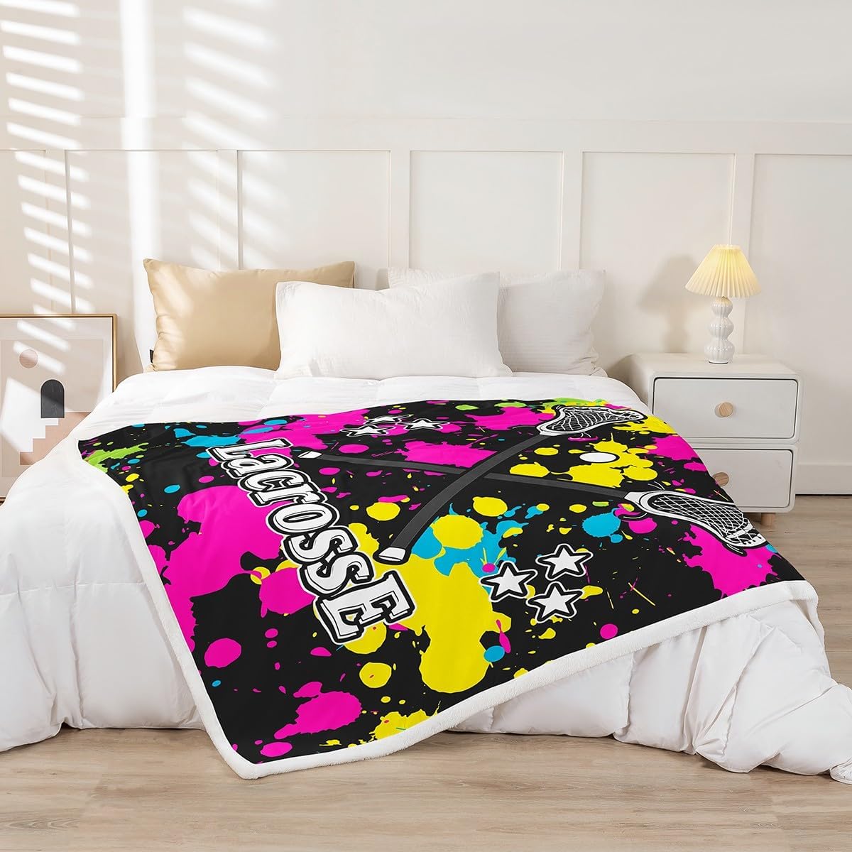 Feelyou Lacrosse Fleece Throw Blanket Kids Lacrosse Game Sports Sherpa Throw Blanket Boys Girls Colorfl Tie Dye Decor Plush Blanket Microfiber Lacrosse Ball Fuzzy Flannal Blanket Bedroom Twin 60"x80"