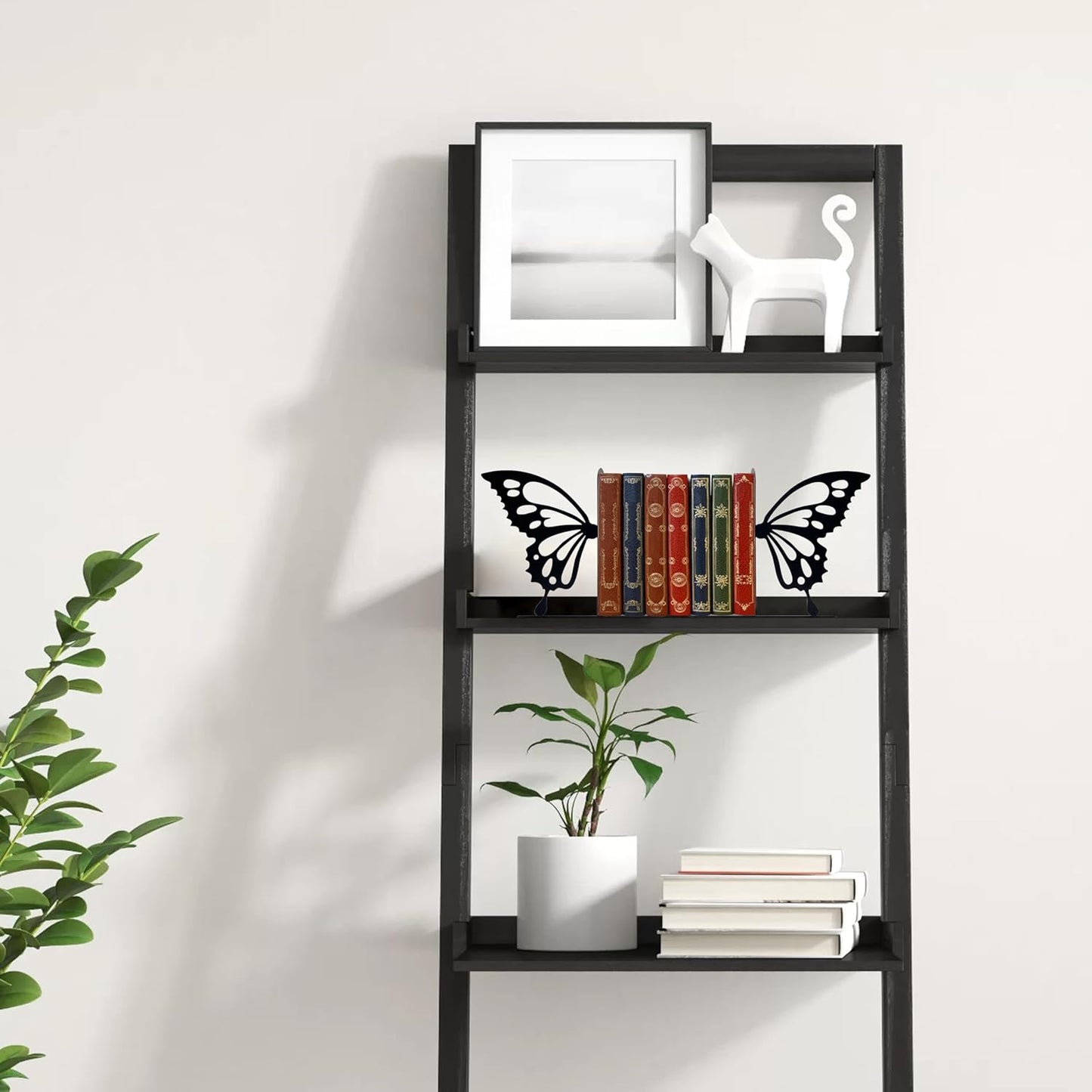 Butterfly Metal Bookends Cute Butterfly Book Ends for Shelves Bookshelf Decorative Objects Home Office Desk Bookshelf Decor Gifts for Family (Black)
