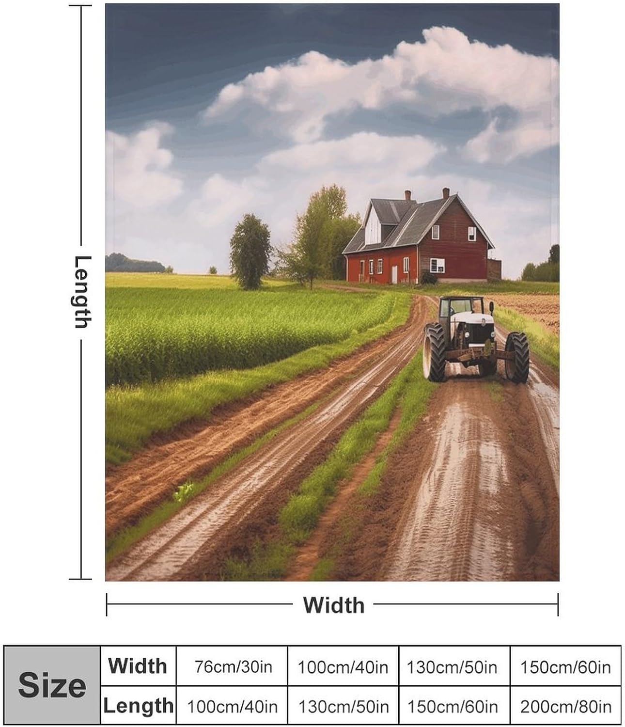 Country Road with Farm And Tractor Throw Blanket for Couch Super Soft Warm Lightweight Throw Blankets Cozy Flannel Bed Blanket Cute Decorative Blankets for All Seasons Home Decor Gift 40"*50" （100*130