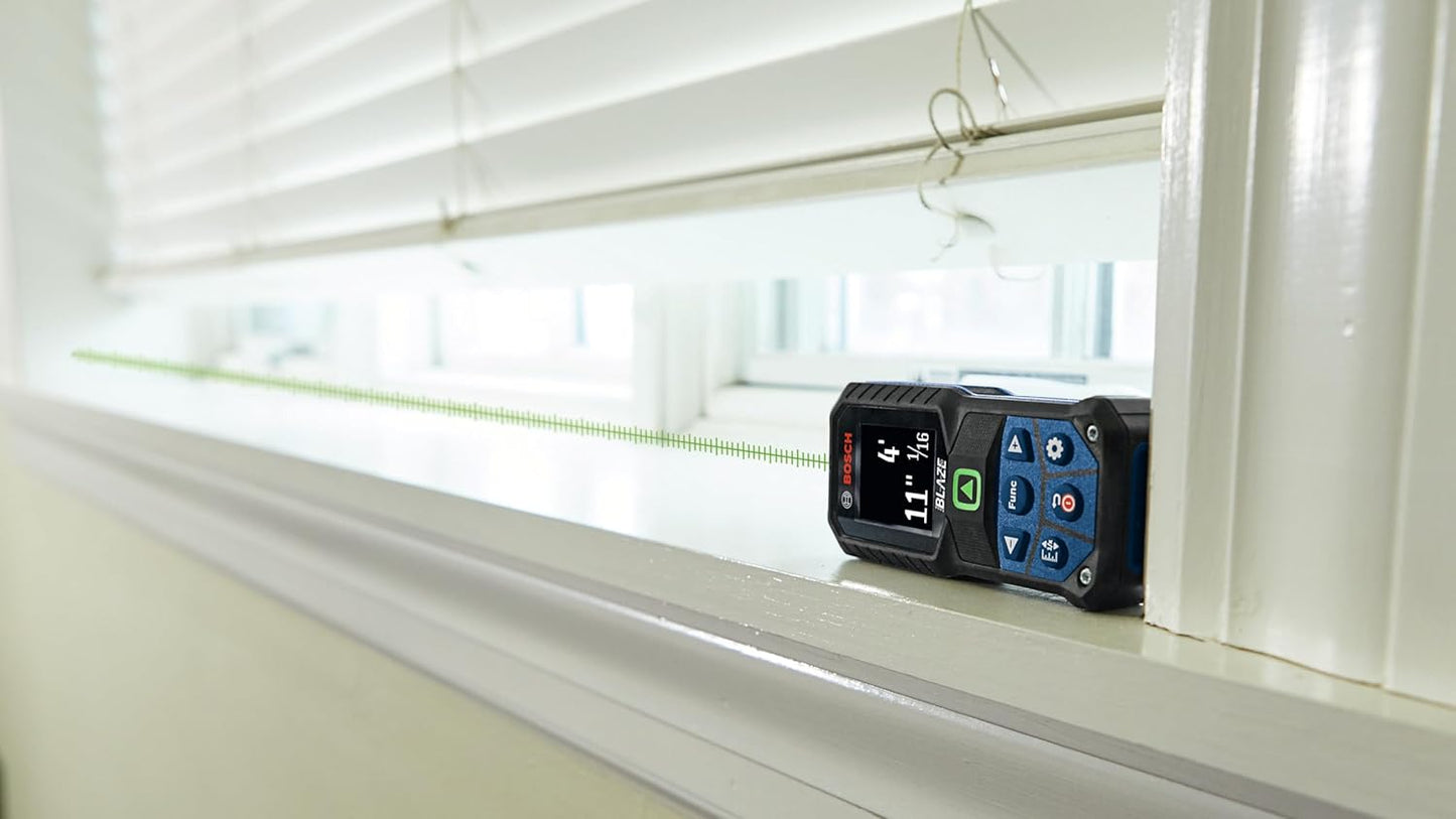 BOSCH GLM165-27CGL 165 Ft Blaze Green-Beam Laser Distance Measure with 3.7V Lithium-Ion 1.0 Ah Battery, Includes 1.0 Ah 3.7V Lithium-Ion Battery, Belt Clip, & Pouch