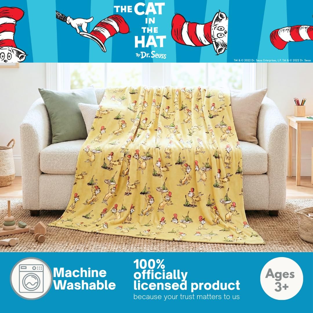 Green Eggs & Ham by Dr. Seuss Book Throw, Kids Super Soft Plush Cozy Throw Blanket, 60 in x 70 in, (Officially Licensed Product) by Franco