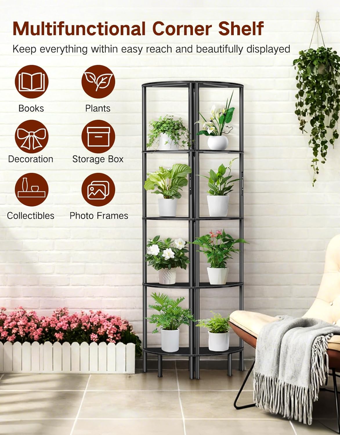 5 Tier Corner Shelf with LED Light, Touch & Remote Control, Dimmable Narrow Corner Bookshelf with 3 Color Temperature, 1-Hour Timer, Display Shelves for Living Room, Bedroom(Black)