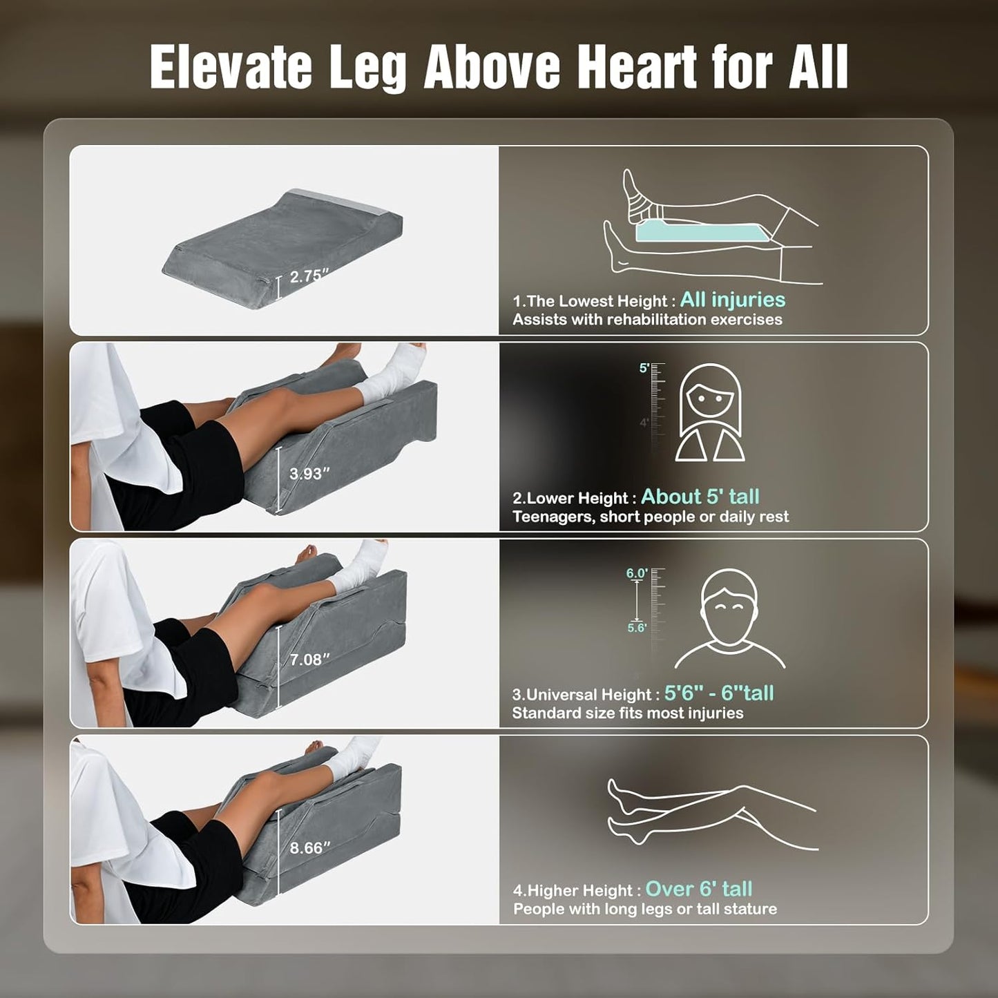 LightEase Adjustable Leg Pillow, Leg Elevation Pillows for After Surgery, Memory Foam Knee Hip Ankle Support for Pain Relief, Recovery, Blood Circulation, Swelling, Injury, Rest
