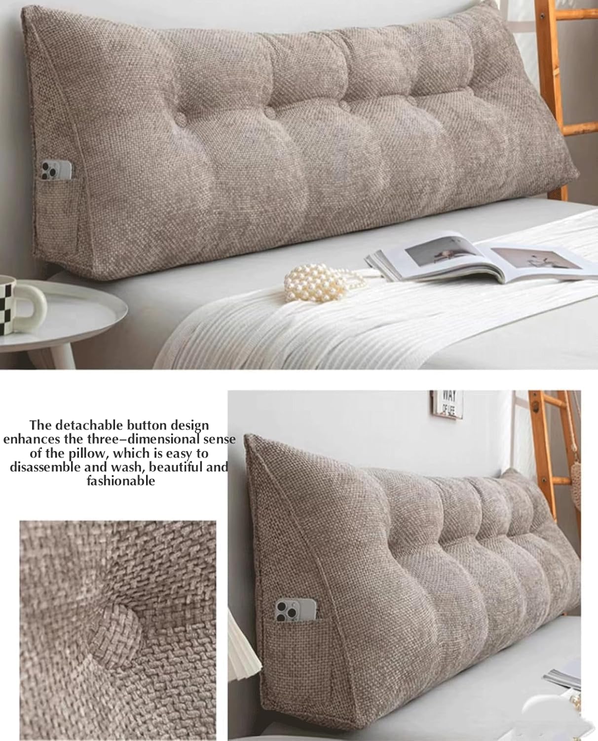 Headboard Pillows Triangular Reading Bed Rest Pillow Bed Wedge Pillow for Headboard Large Bolster for Bed Backrest Pillows for Sitting in Bed(Size:100x50x20cm,Color:Rice Coffee)