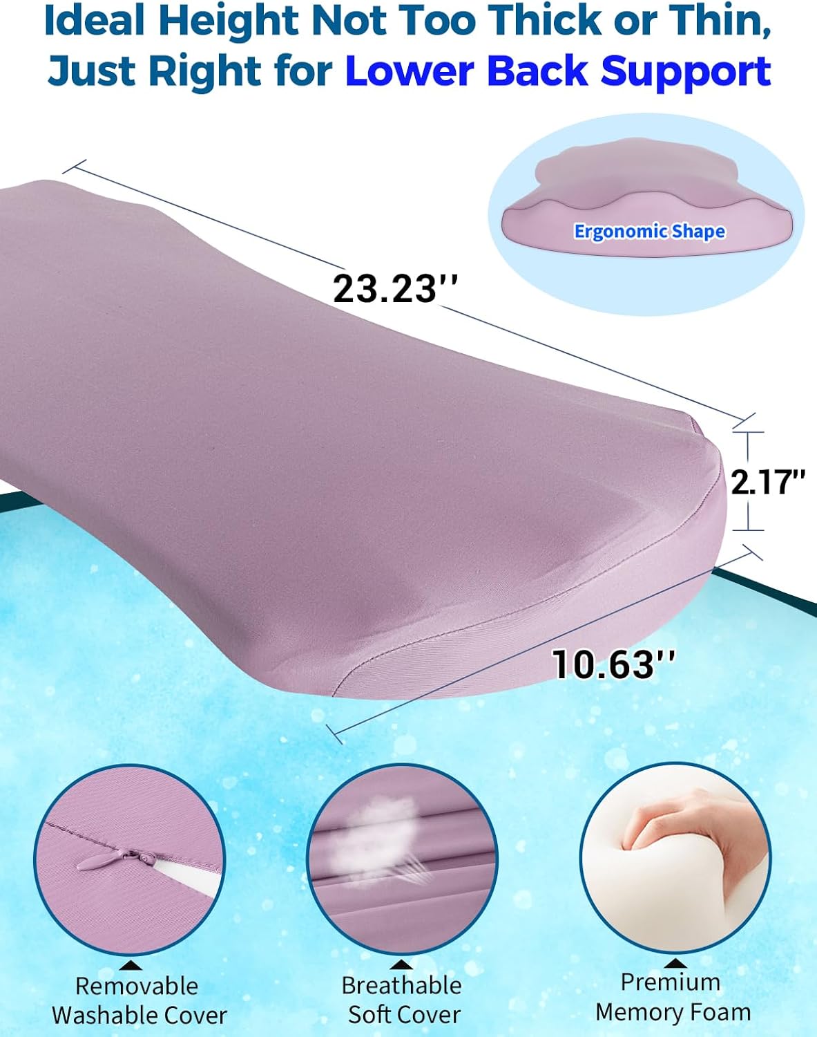 Lumbar Support Pillow for Bed – Floor Pillows & Cushions - Memory Foam Lower Back Pain Relief Pillow for Sleeping, Ergonomic Lumbar Pillow for Side & Back Sleepers, Sciatica & Hip Pain Relief