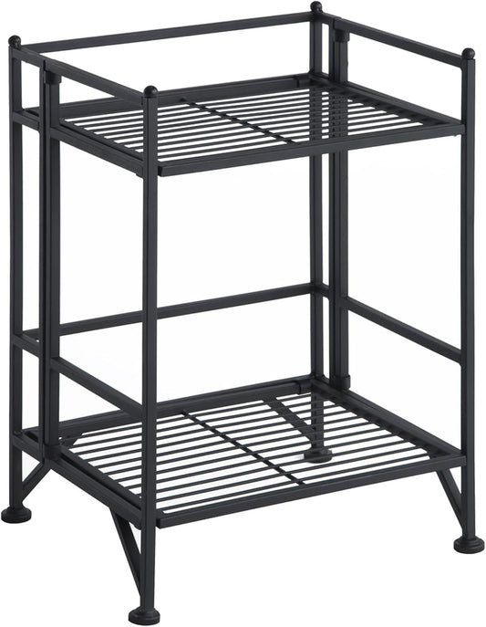Convenience Concepts Xtra Storage Shelves - 2-Tier Folding Metal Storage Shelves, Closet Organizer for Office, Laundry Room, Bedroom, Garage, Kitchen, Bathroom, Black
