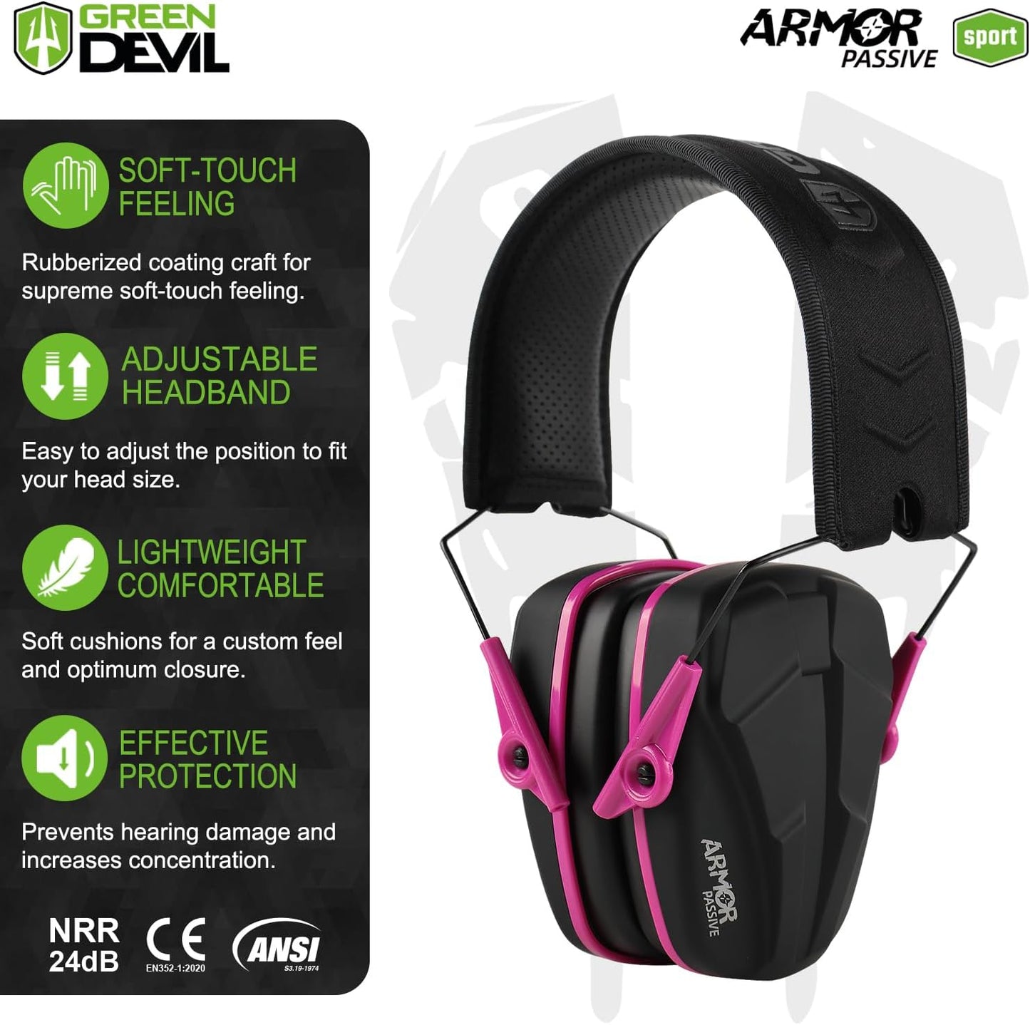 GREEN DEVIL Noise Reduction Hearing Protection Ear muffs Passive Safety Earmuffs Slim Headphones For Shooting Gun Range