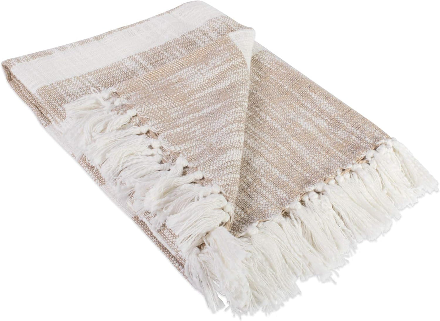 DII Mid-Century Modern Slub Stripe Woven Throw, Taupe, 50x60