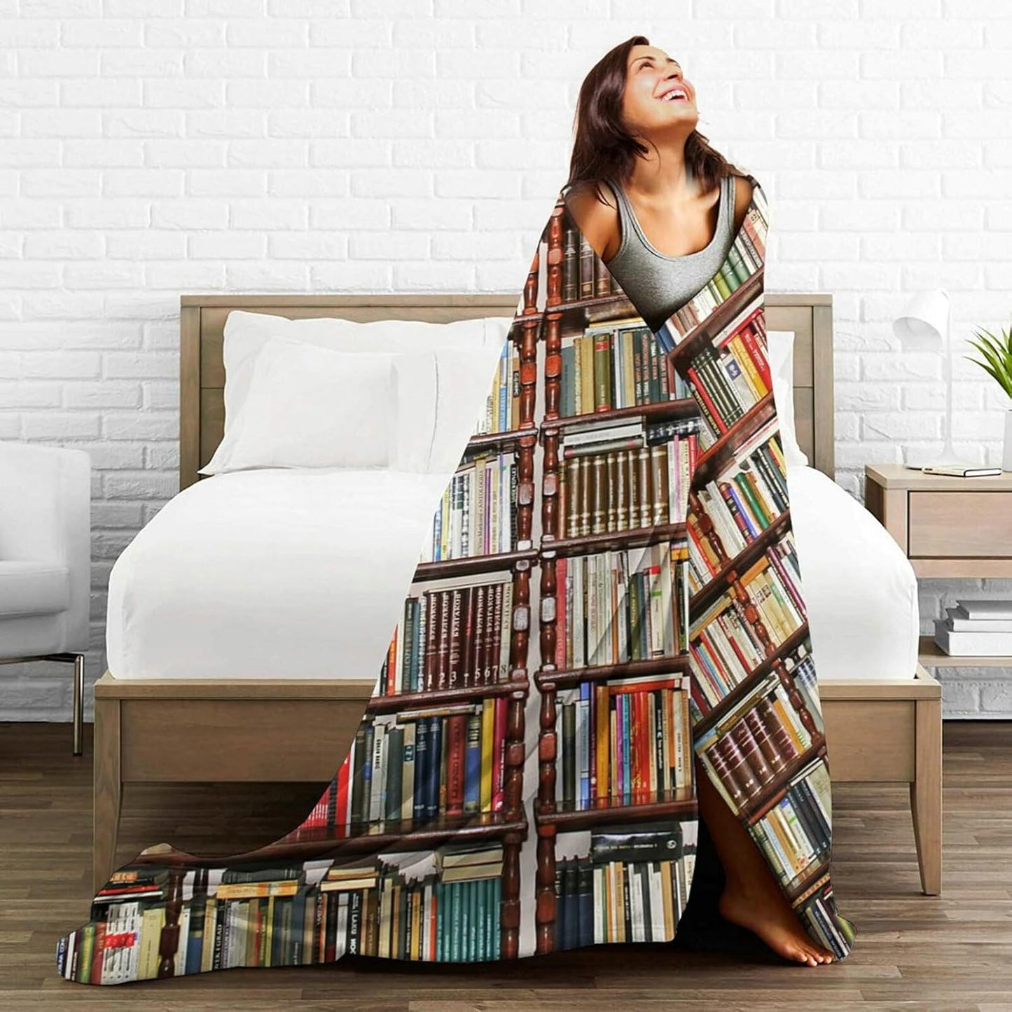 HGOD DESIGNS Library Bookshelf Fleece Throw Blanket Ultra Soft Cozy Blooming Decorative Flannel Blanket All Season for Home Couch Bed Chair Travel 50x60in
