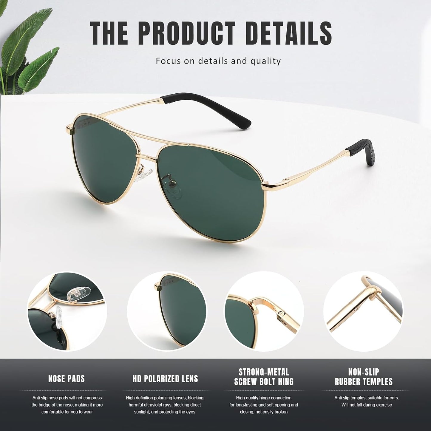 Eiuizah Polarized Aviator Sunglasses for Men Women- Classic Sun Glasses for Driving Fishing with UV Protection