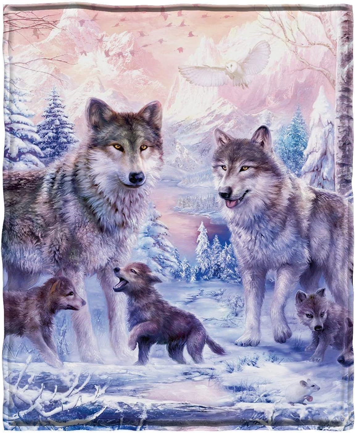 KYKU Pink Wolf Blankets and Throws - Fleece Wolves Blanket Snow Decorative Animal for Adults and Kids Family Love Design Pretty Art Gift Home Decorative Living Room Sofa Hug Plush Soft Beding Nap Cozy