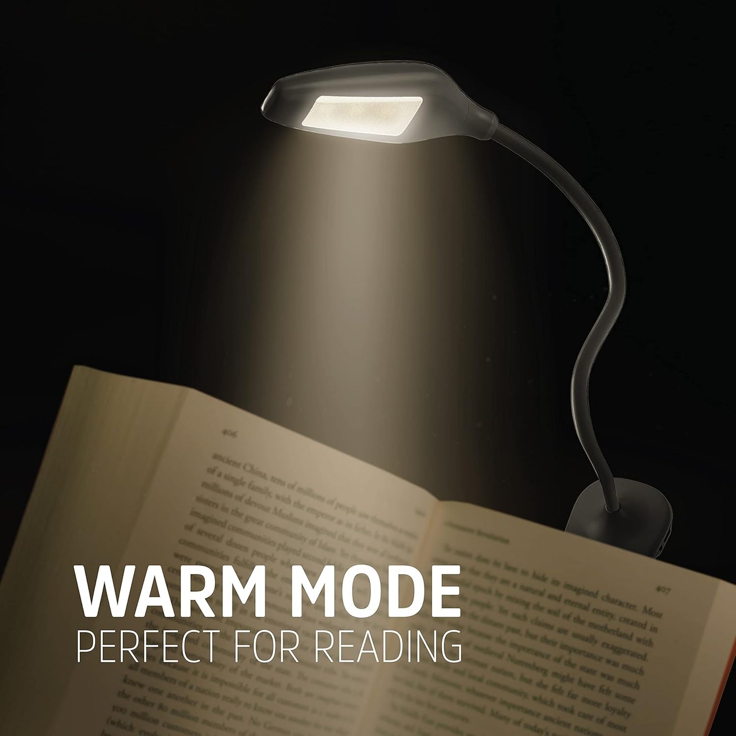 Energizer Rechargeable LED Book Light, Clip On Reading Light with Adjustable Light Modes, USB Charging Cable Included, Pack of 1, Black
