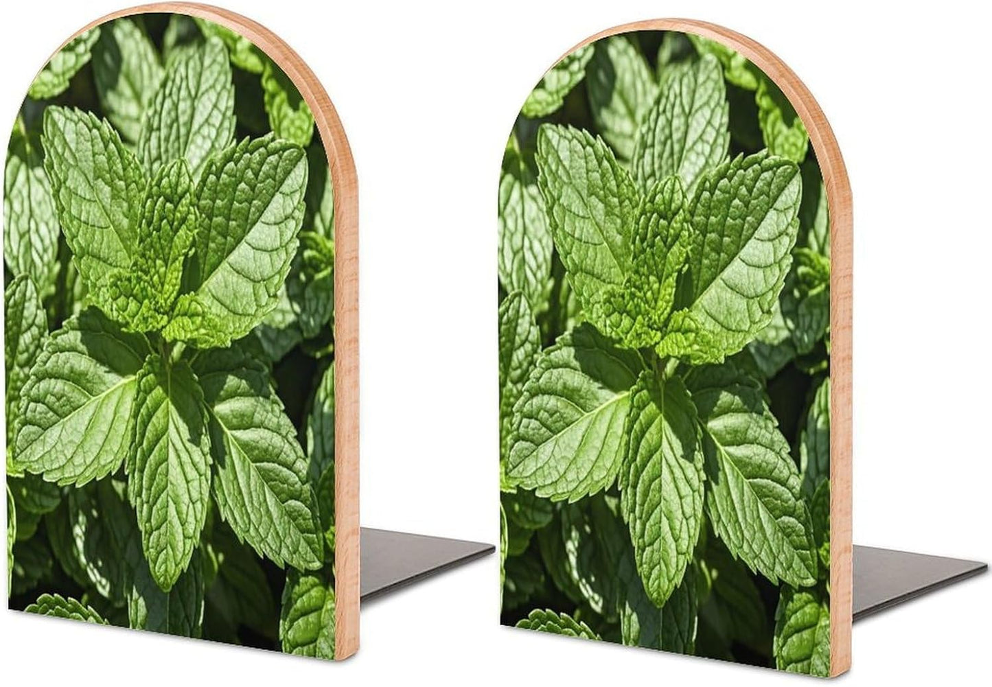 Peppermint Bookends 1 Pair Heavy Duty Book Ends for Shelves Non-Skid Bookend Supports Wooden Book Holders with Metal Base Desk Organizers Books Storage to Hold Books