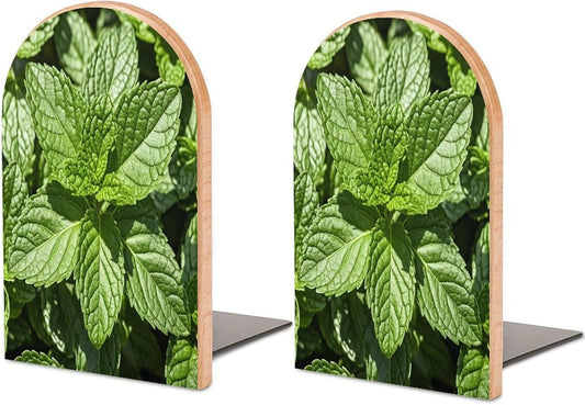 Peppermint Bookends 1 Pair Heavy Duty Book Ends for Shelves Non-Skid Bookend Supports Wooden Book Holders with Metal Base Desk Organizers Books Storage to Hold Books
