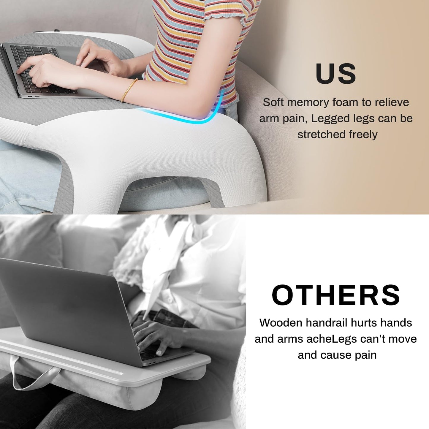 Laptop Lap Desk, Reading Pillow for Bed, Memory Foam Arm Rest Support Gaming Pillow with Cup/Phone Pocket, Laptop Lap Desk for Working, Gaming, Reading on Couch Bed Floor- White