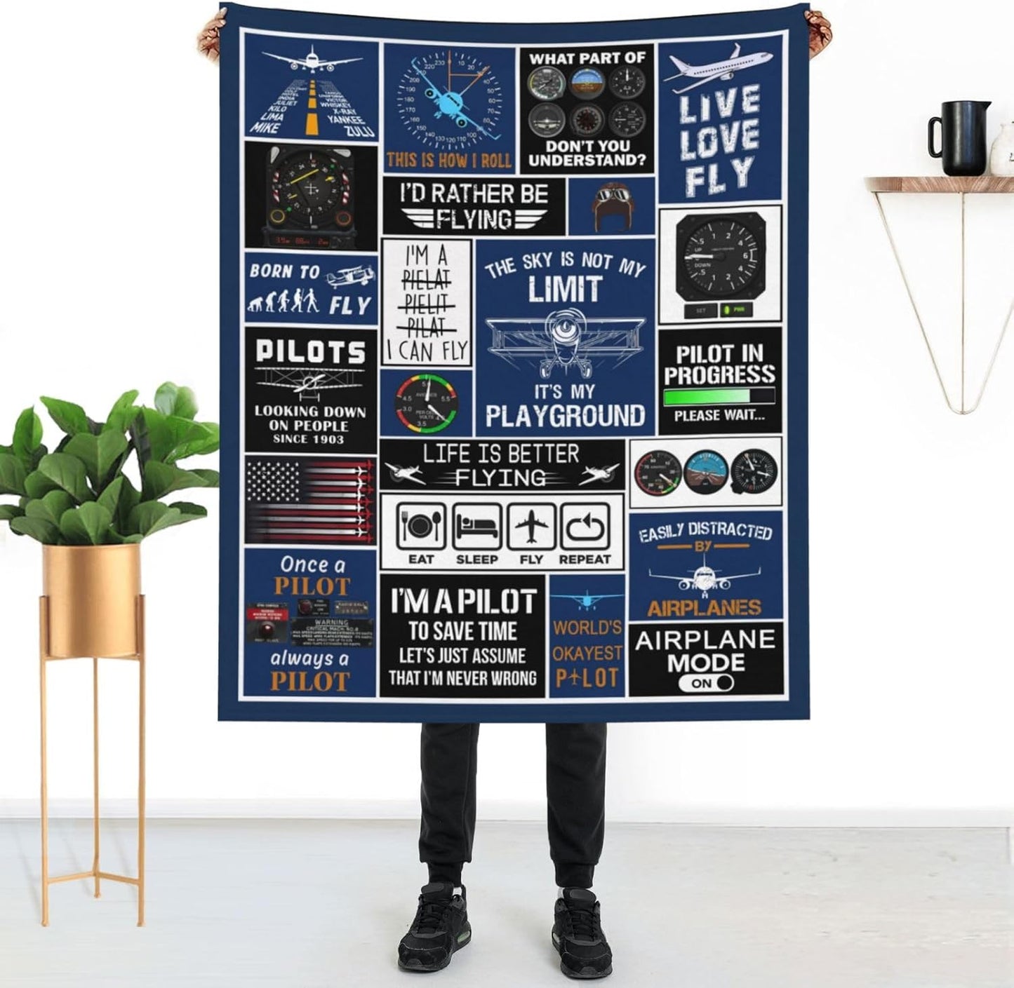 Pilot Blanket, Pilot Gifts for Him Men-Aviation Gifts for Kids,Travel Blanket Airplane, Birthday Gifts for Aviator Gift Ideas Throw Blanket for Bed Sofa 60"x50"