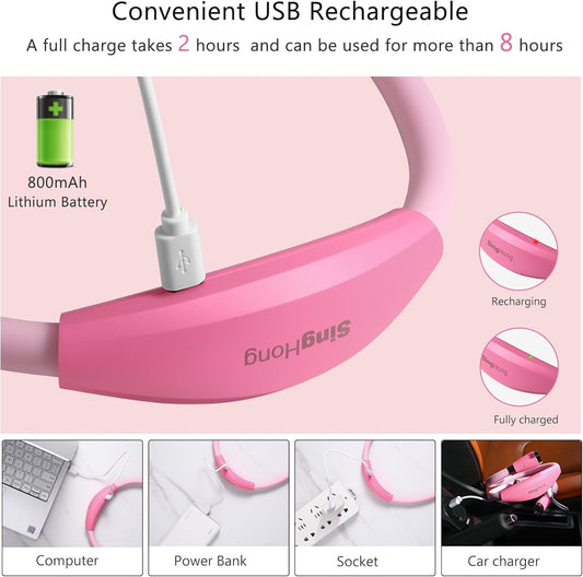 Neck Book Light, LED Reading Lamp, USB-C Rechargeable, Hands Free, 4 LED Bulbs, 4 Adjustable Brightness, for Reading in Bed or Reading in Car Lamp (Pink)