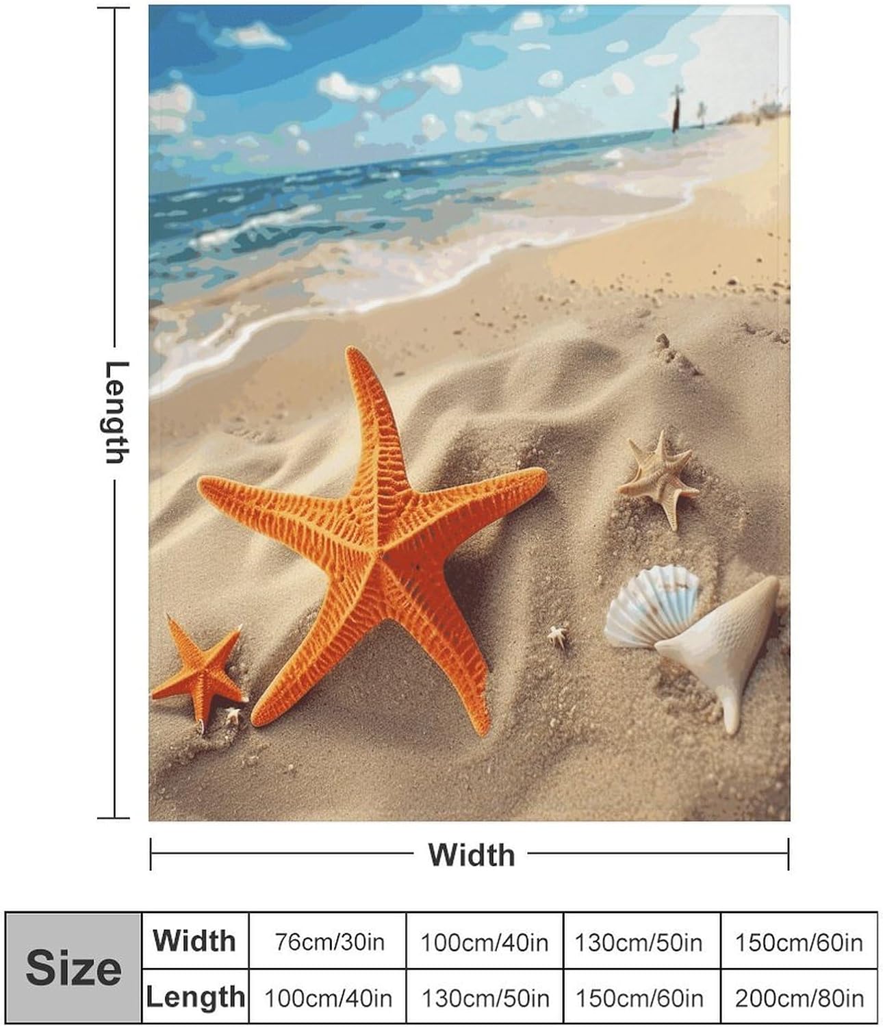 Sea Beach Starfish Blanket Super Soft Lightweight Throw Blanket Cute Cozy Warm Bed Blanket Decorative Fuzzy Blanket All-Season Home Decor Gift for Sofa Couch Living Room 40"*50" （100 * 130cm）