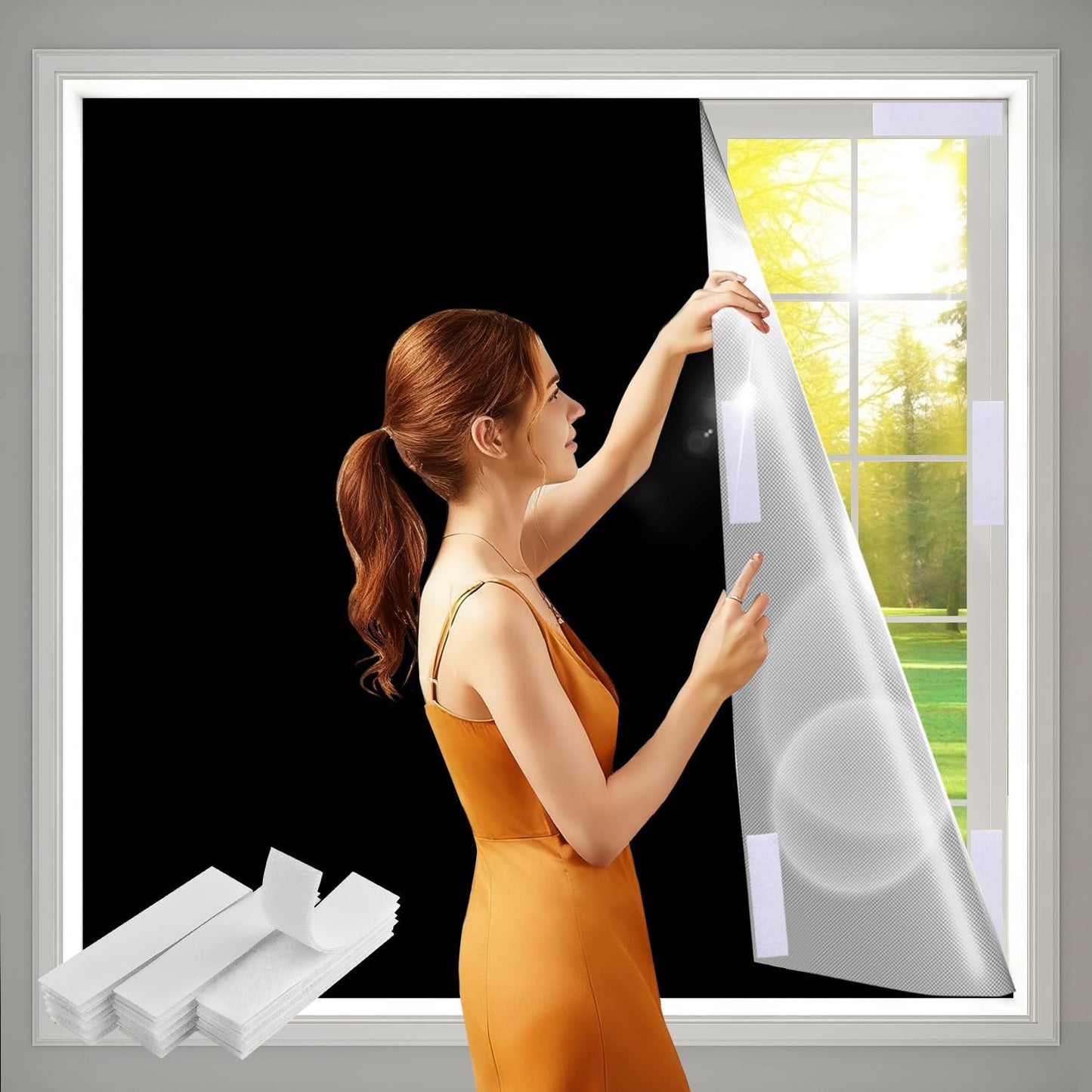 100% Blackout Curtains for Bedroom 57x118 inch,Portable Removable No Drill Blackout Shades,Cuttable Temporary Black Out Window Cover,Black Out Blinds for Nursery,Dorm,Travel,RV or Renter Use
