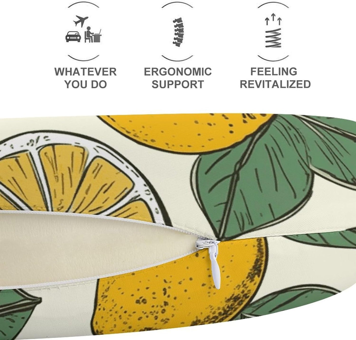 Lemon Fruit Pattern Neck Pillow Memory Foam U Shaped Pillows Portable Pillows for Shoulder Travel Head Support Pillow with Concealed Zipper for Airplane Car Home Office