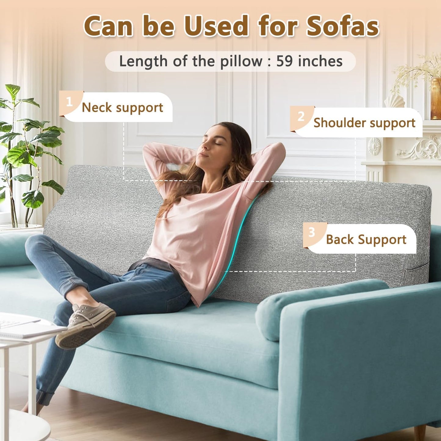 Headboard Queen Size Only Padded - Linen Fabric Upholstered , Can Replace Bolster Triangle Bed Wedge , Backrest Reading Pillow , Head Board Panels Positioning Support Pillow as One(59x8x20 Inches)
