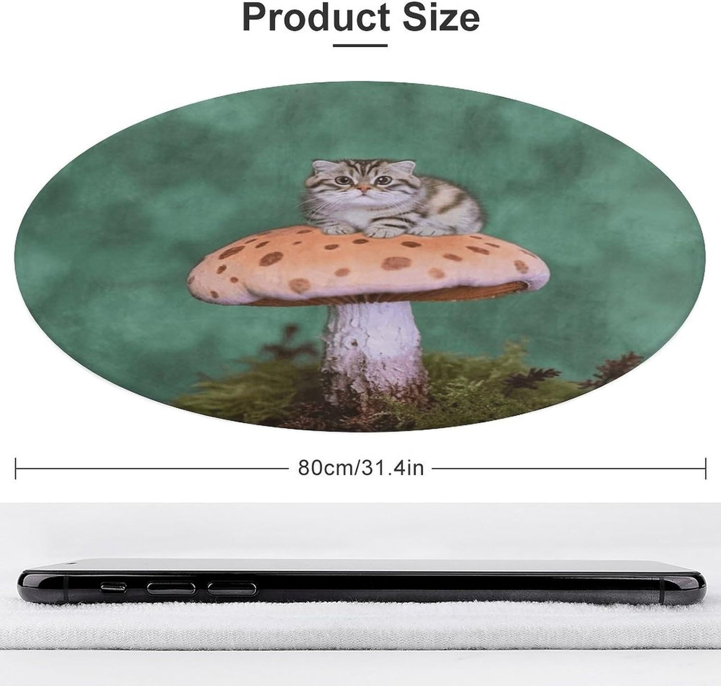 Cat on Mushroom Circle Rug Retro Luxury Coral Velvet Floor Mat Non Slip Soft Indoor Floor Carpet Comfy Thickened Area Rugs Modern Aesthetic Minimalist Carpets for Home Decor