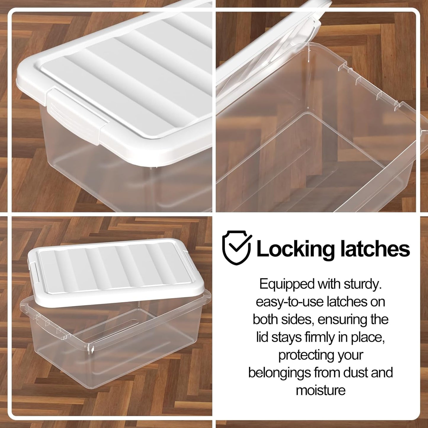 Clear Storage Latch Box 14 Quart, Plastic Organizing Box/Bin with White Lid, 2-Pack
