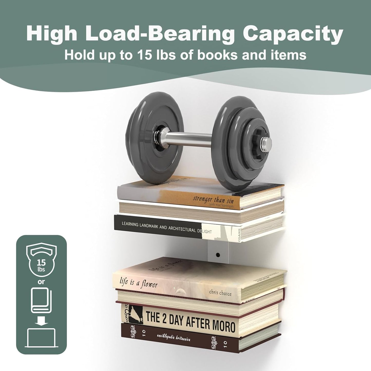 Invisible Floating Bookshelves for Wall, 8 Tier Vertical Spine Book Tower, Heavy Duty Floating Book Shelves Metal Book Organizers for Home Office, 4 Pack(White)