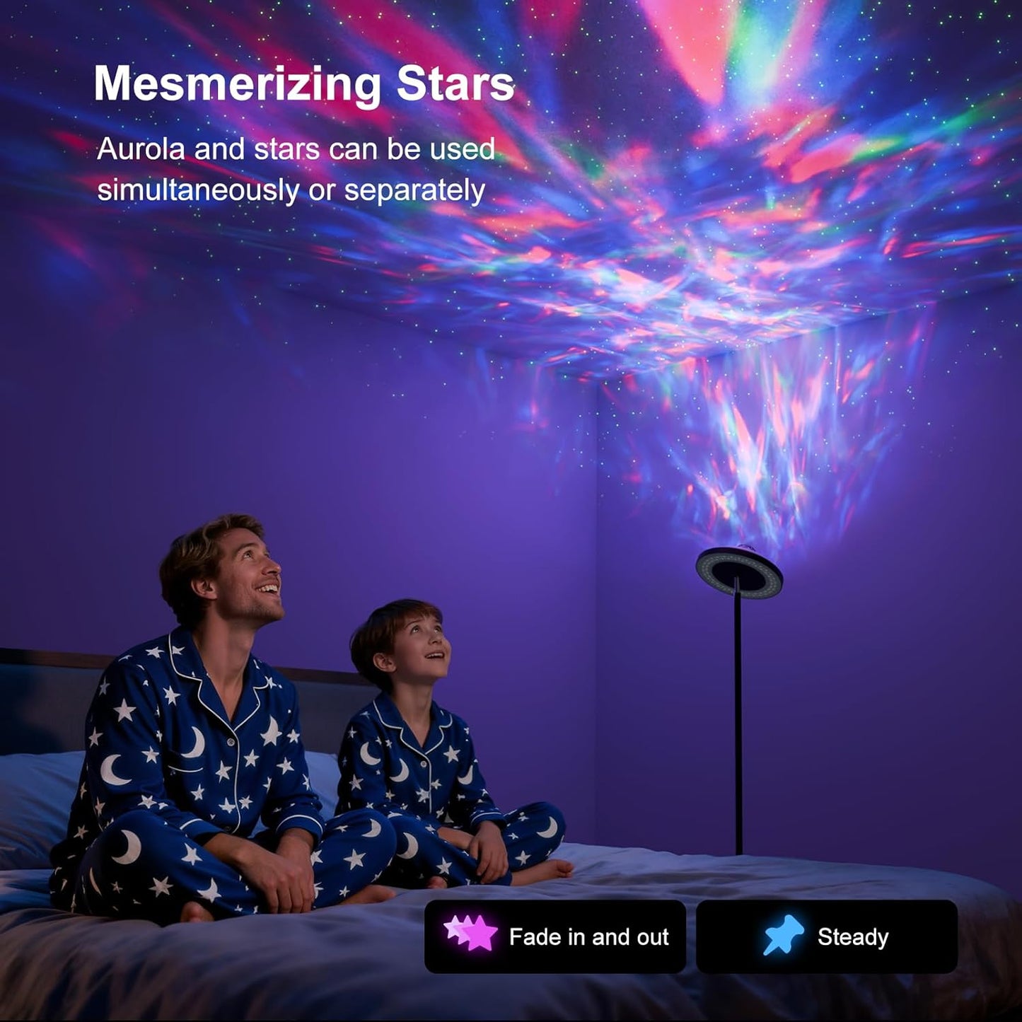 DUSKTEC Floor Lamp with RGB Star Projector, 15W 1400LM Dimmable 4 Color Temperatures LED Standing Lamp with Remote, Modern Tall Corner Lamp for Living Room, Bedroom, Office (Black)