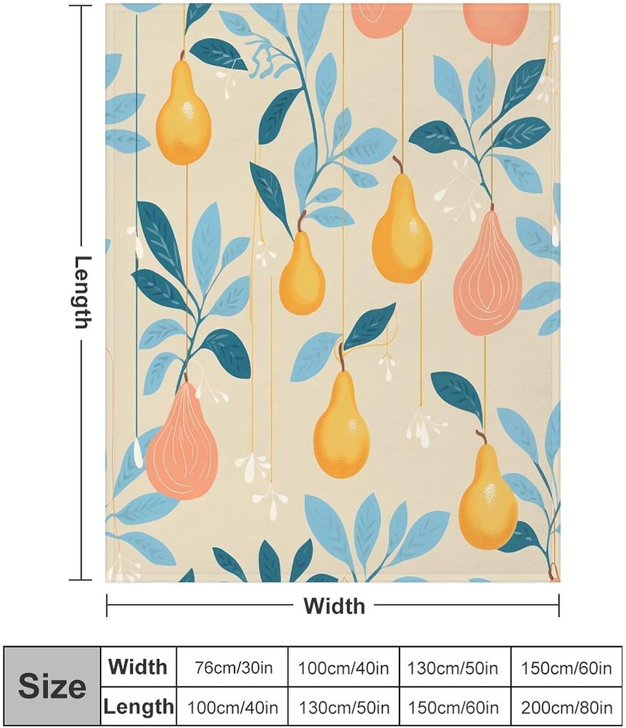 Pears and Leaves Throw Blanket for Couch Super Soft Warm Lightweight Throw Blankets Cozy Flannel Bed Blanket Cute Decorative Blankets for All Seasons Home Decor Gift 60"*80"（150 * 200cm）