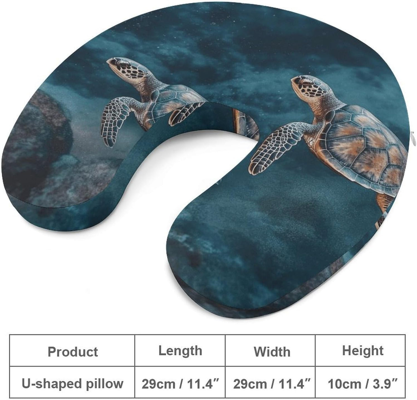 Turtle Swimming in The Sea Neck Pillow Memory Foam U Shaped Pillows Portable Pillows for Shoulder Travel Head Support Pillow with Concealed Zipper for Airplane Car Home Office