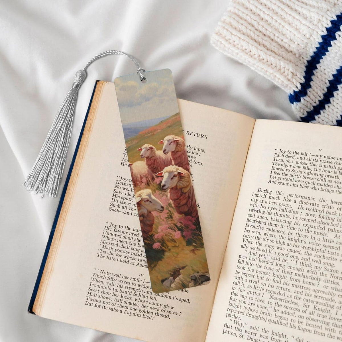 Sheep are Grazing Bookmarks Gifts for Women Men, Wooden Bookmarks for Book Lovers, Vintage Book Marks Ornaments with Tassel, Unique Personalized Reading Page Markers Gray