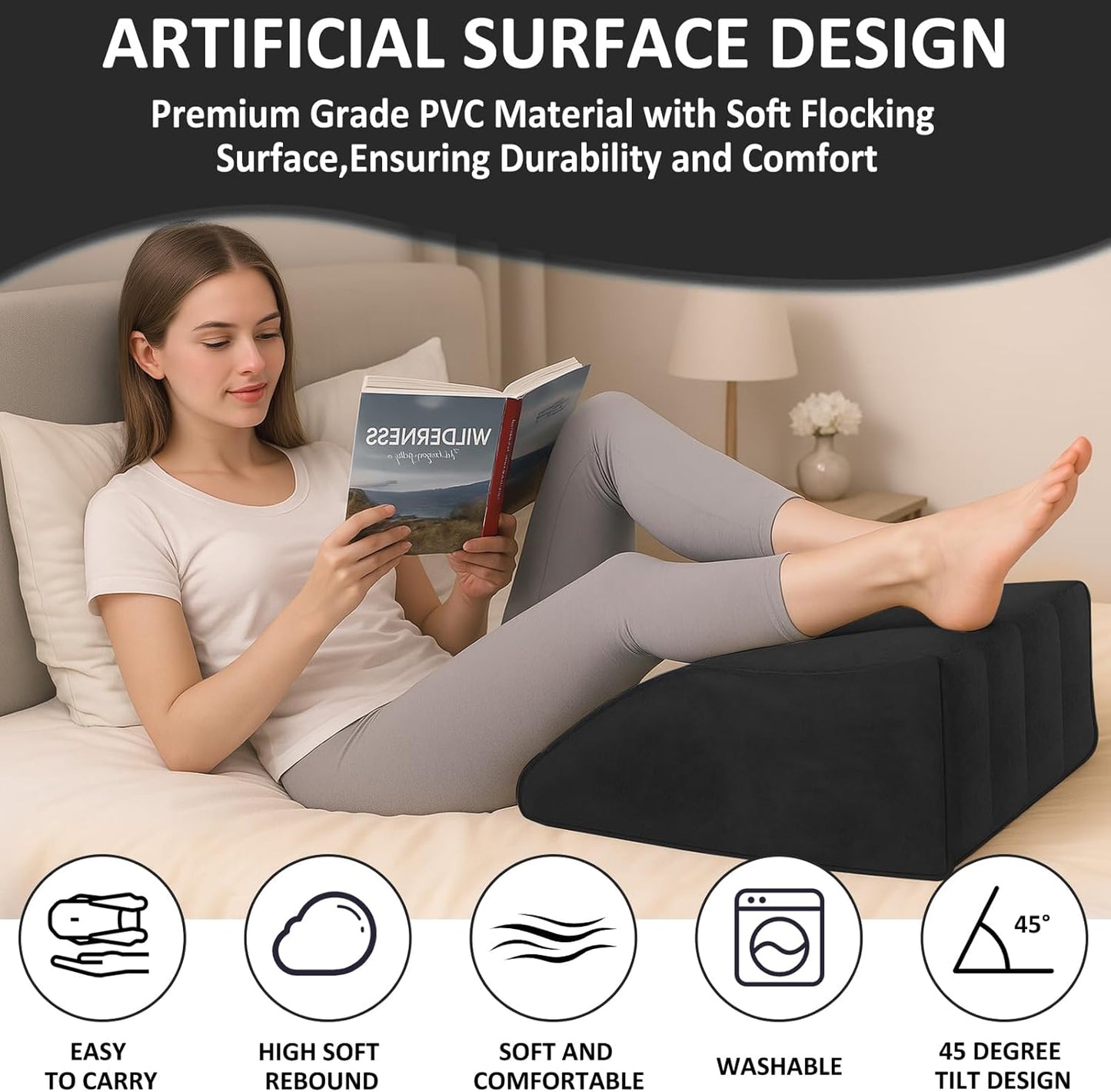 Inflatable Wedge Pillow for Leg Swelling – Leg Support Pillowfor After Surgery & Circulation,Hip,Inflatable Leg Elevation Pillow with Adjustable Silk Sleep Mask for Travel,Reading,Bed & Sofa Comfort